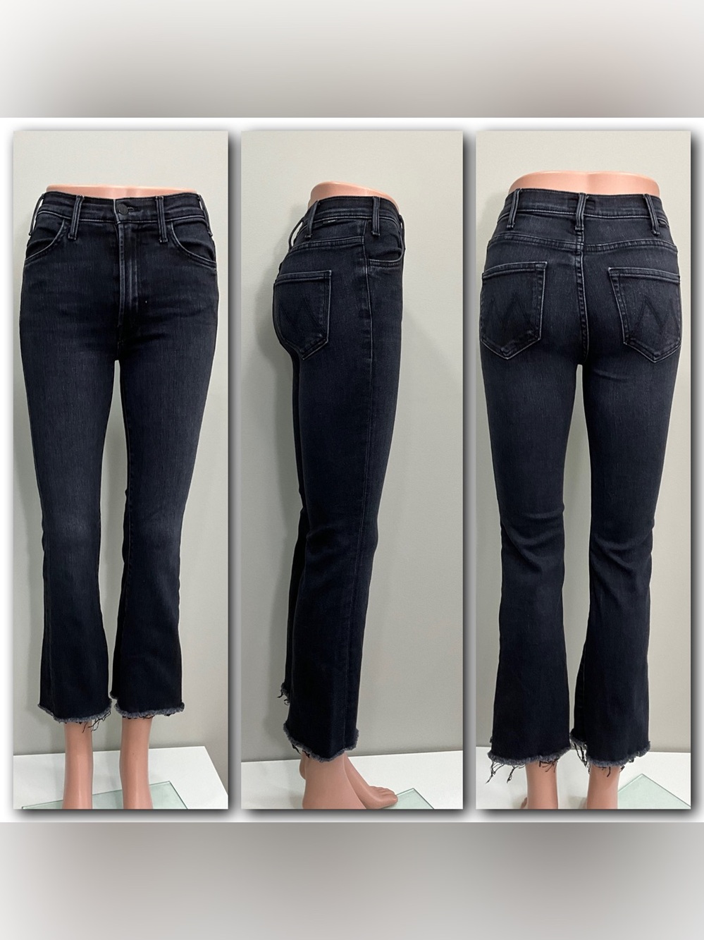 MOTHER Hustler Ankle Fray Jeans 24 Encounters At Night Black Crop Flare